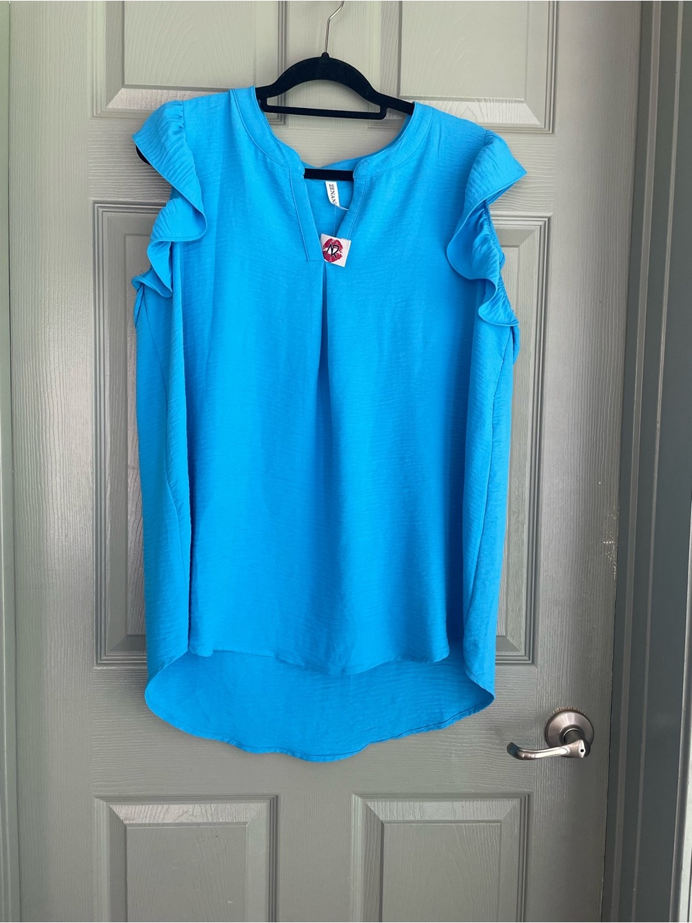 Zenana Outfitters Turquoise Ruffle Sleeve V-Notch Blouse PLUS SIZE NWT